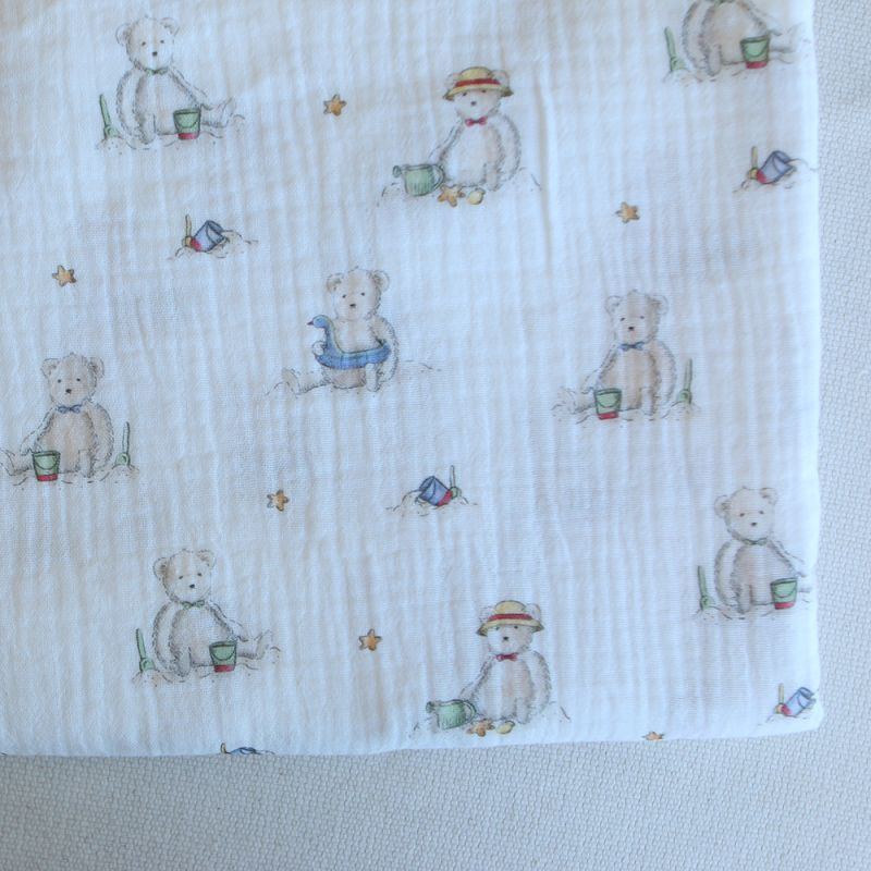 Barry - Double gaze de coton motif ourson à la plage