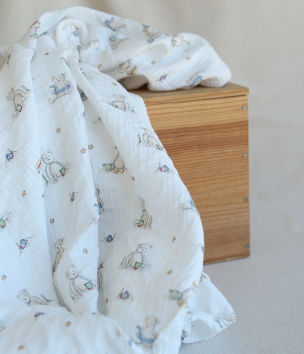 Barry - Double gaze de coton motif ourson à la plage