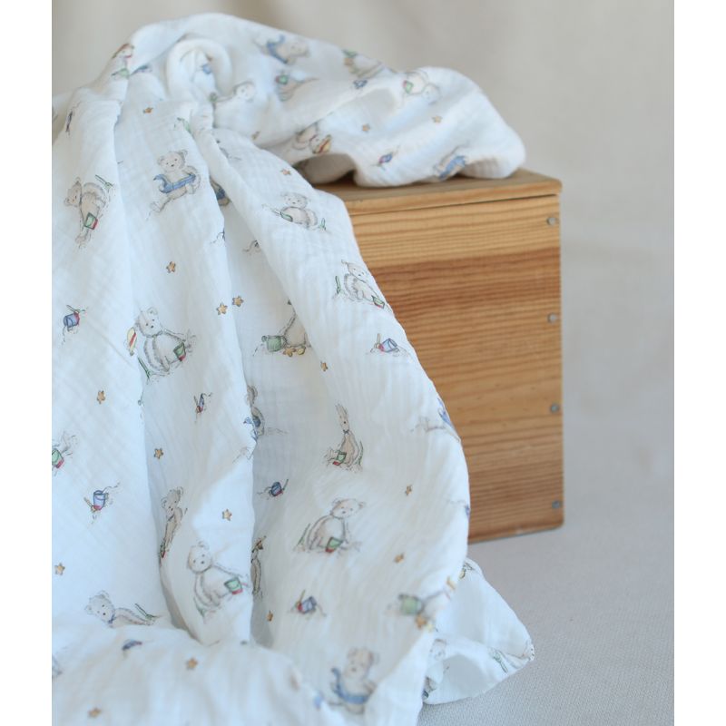 Barry - Double gaze de coton motif ourson à la plage