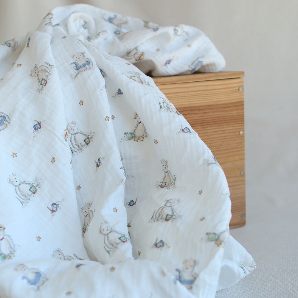 Barry - Double gaze de coton motif ourson à la plage