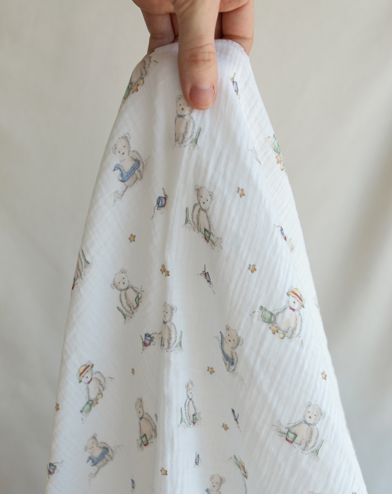 Barry - Double gaze de coton motif ourson à la plage