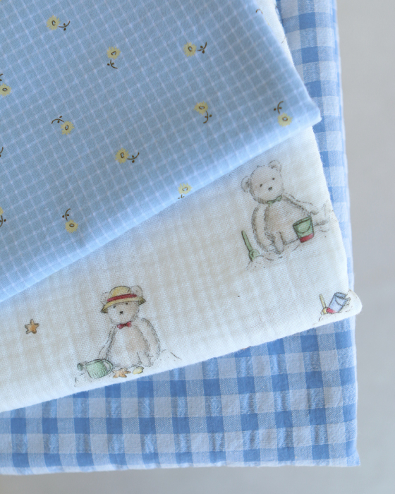 Seersucker / Coton gaufré vichy 6mm bleuet