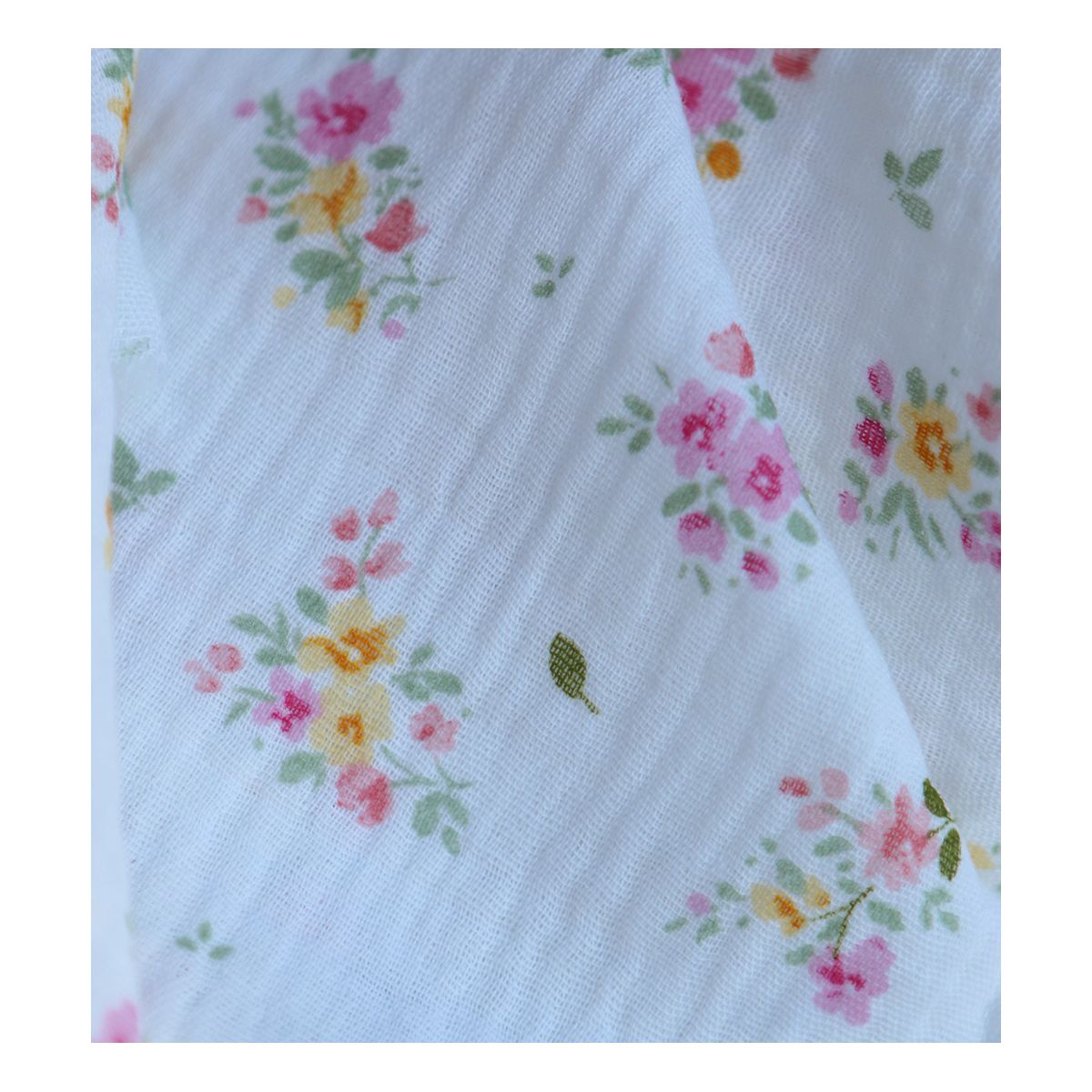 Amalia - Double gaze de coton BIO blanc motif fleuri aquarelle Amalia - Double gaze de coton BIO blanc motif fleuri aquarelle