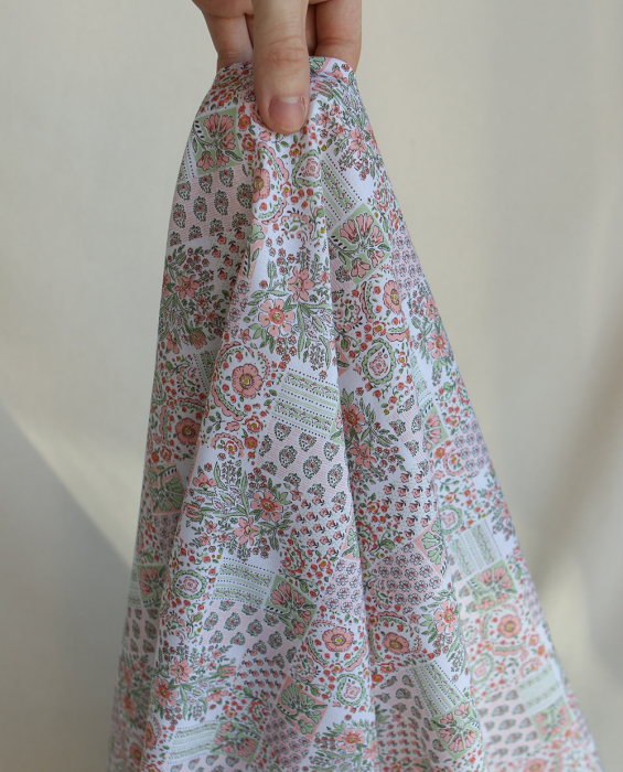 Isabelle - Batiste de coton à imprimé patchwork corail rosé