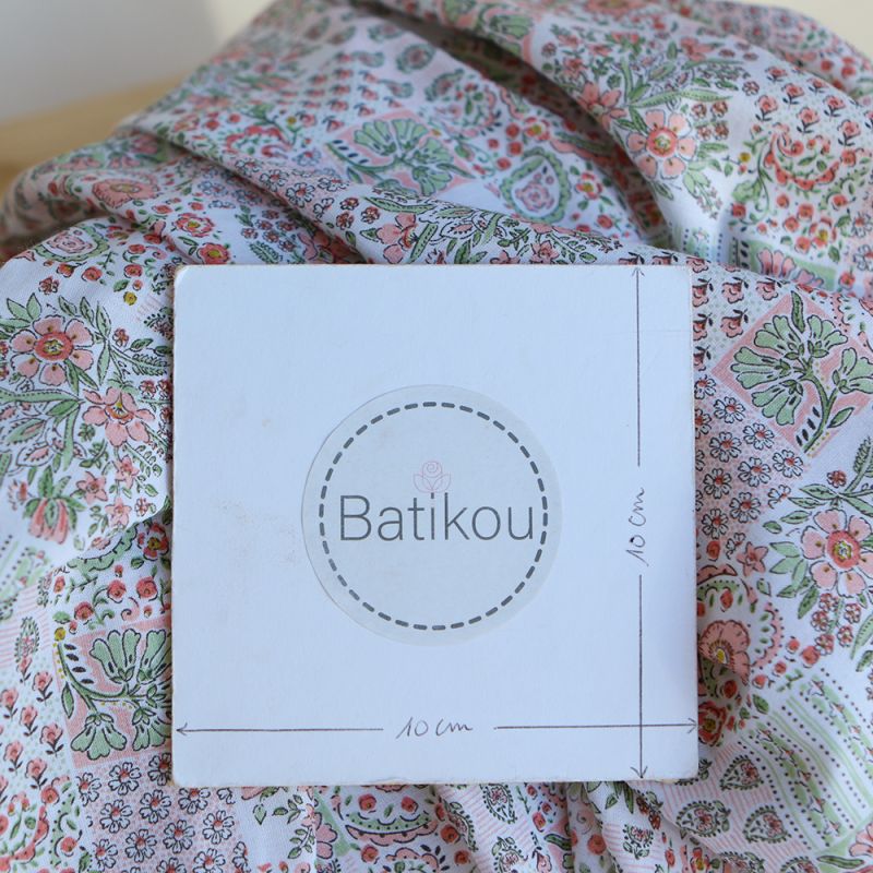 Isabelle - Batiste de coton à imprimé patchwork corail rosé