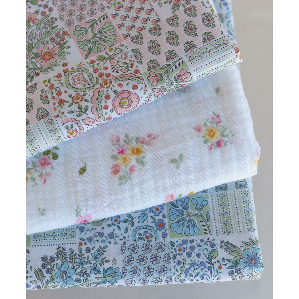 Isabelle - Batiste de coton à imprimé patchwork corail rosé