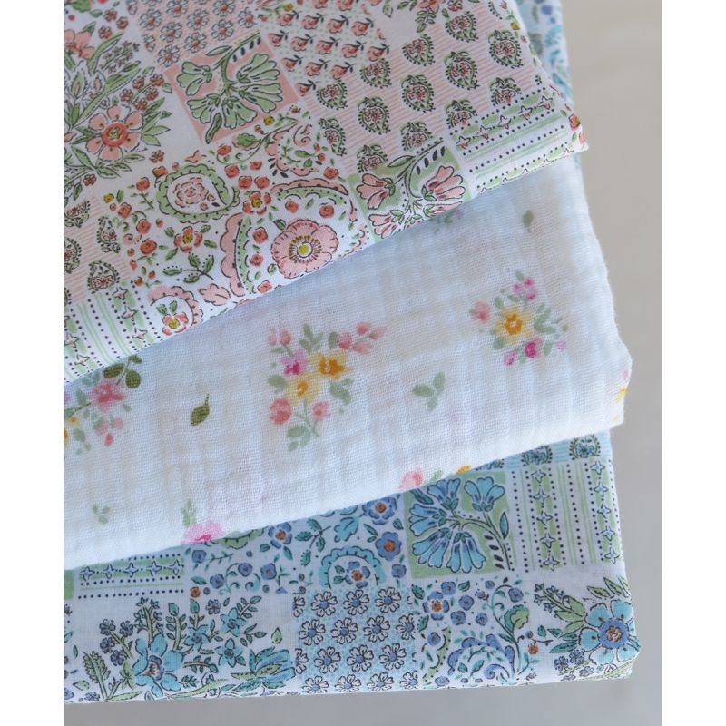 Isabelle - Batiste de coton à imprimé patchwork corail rosé