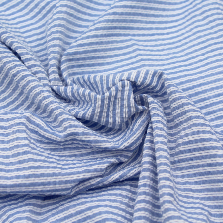 Mélange Coton gaufré à rayures coloris bleu