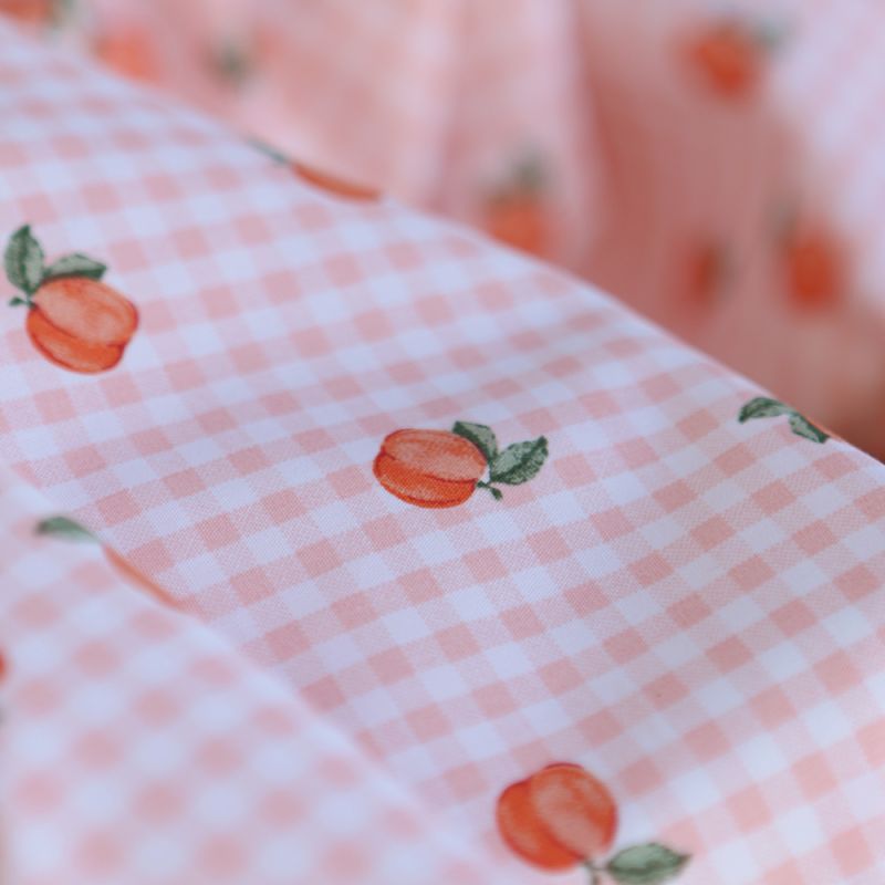 Kim - Popeline de coton BIO vichy imprimé abricot