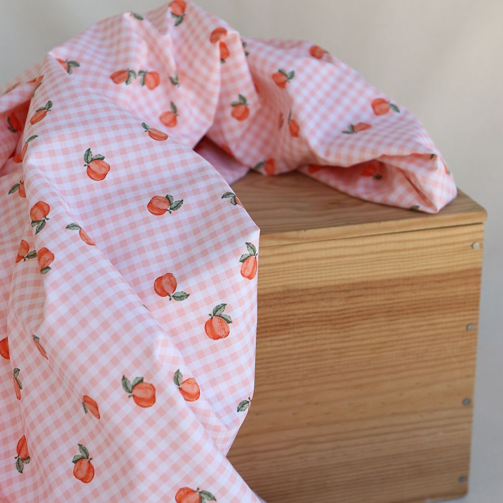 Kim - Popeline de coton BIO vichy imprimé abricot