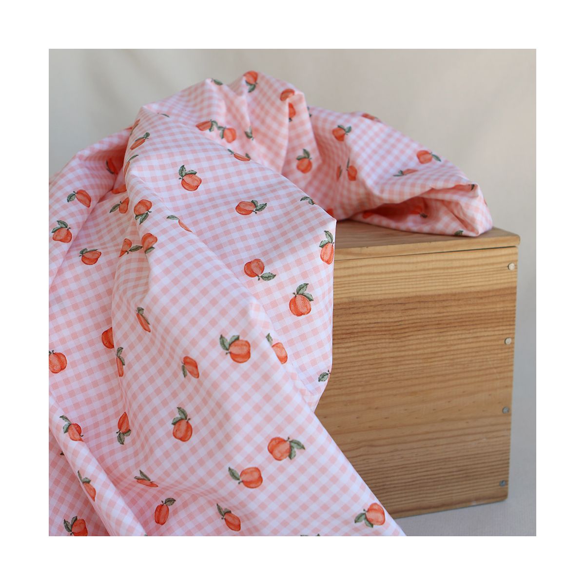 Kim - Popeline de coton BIO vichy imprimé abricot