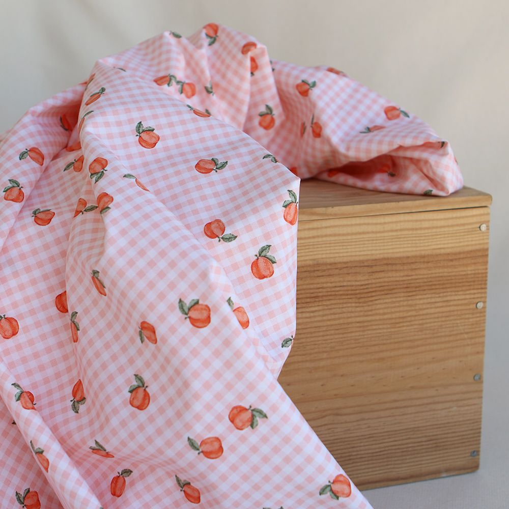 Kim - Popeline de coton BIO vichy imprimé abricot