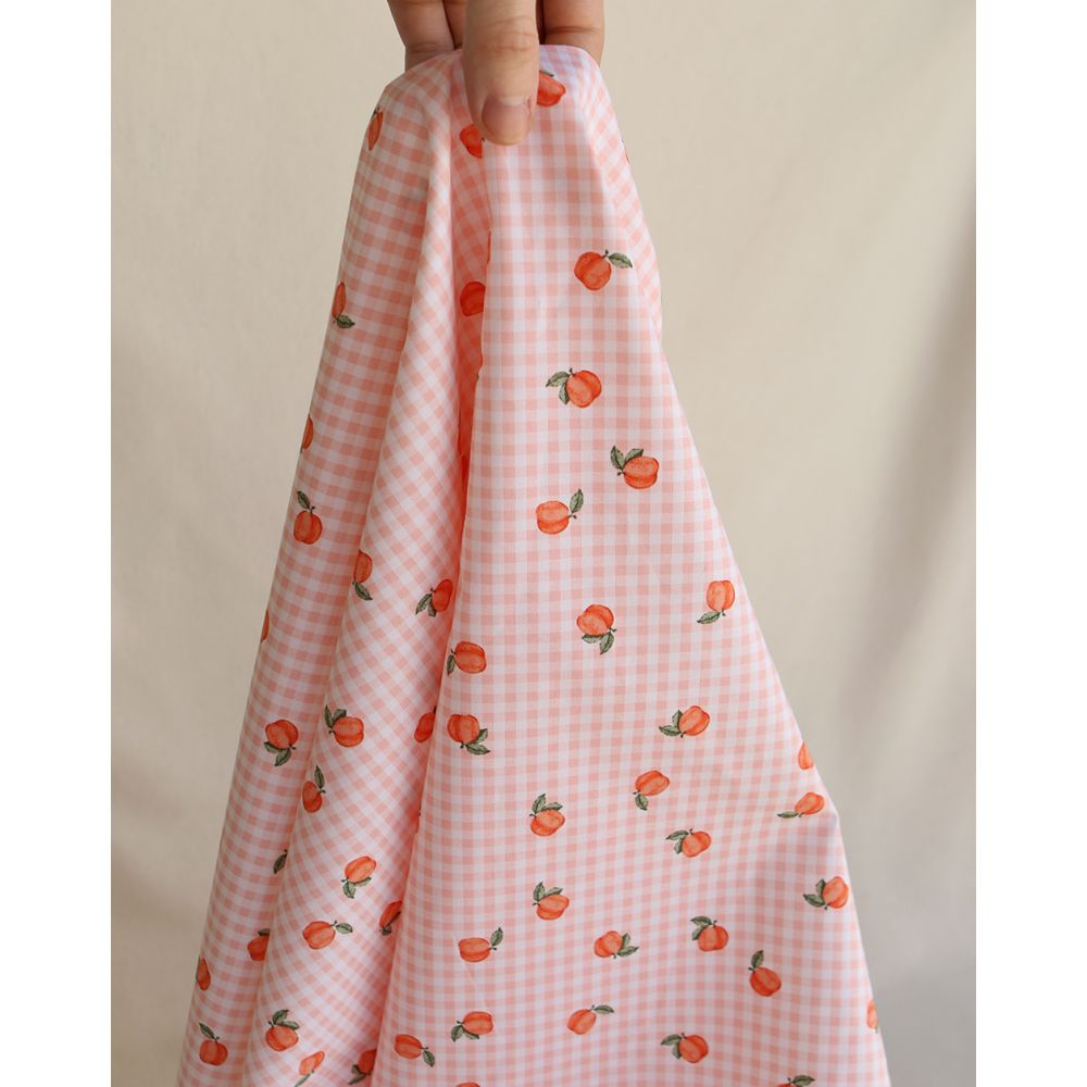 Kim - Popeline de coton BIO vichy imprimé abricot