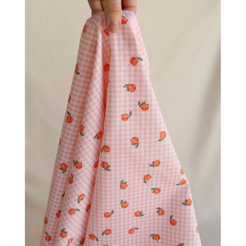 Kim - Popeline de coton BIO vichy imprimé abricot