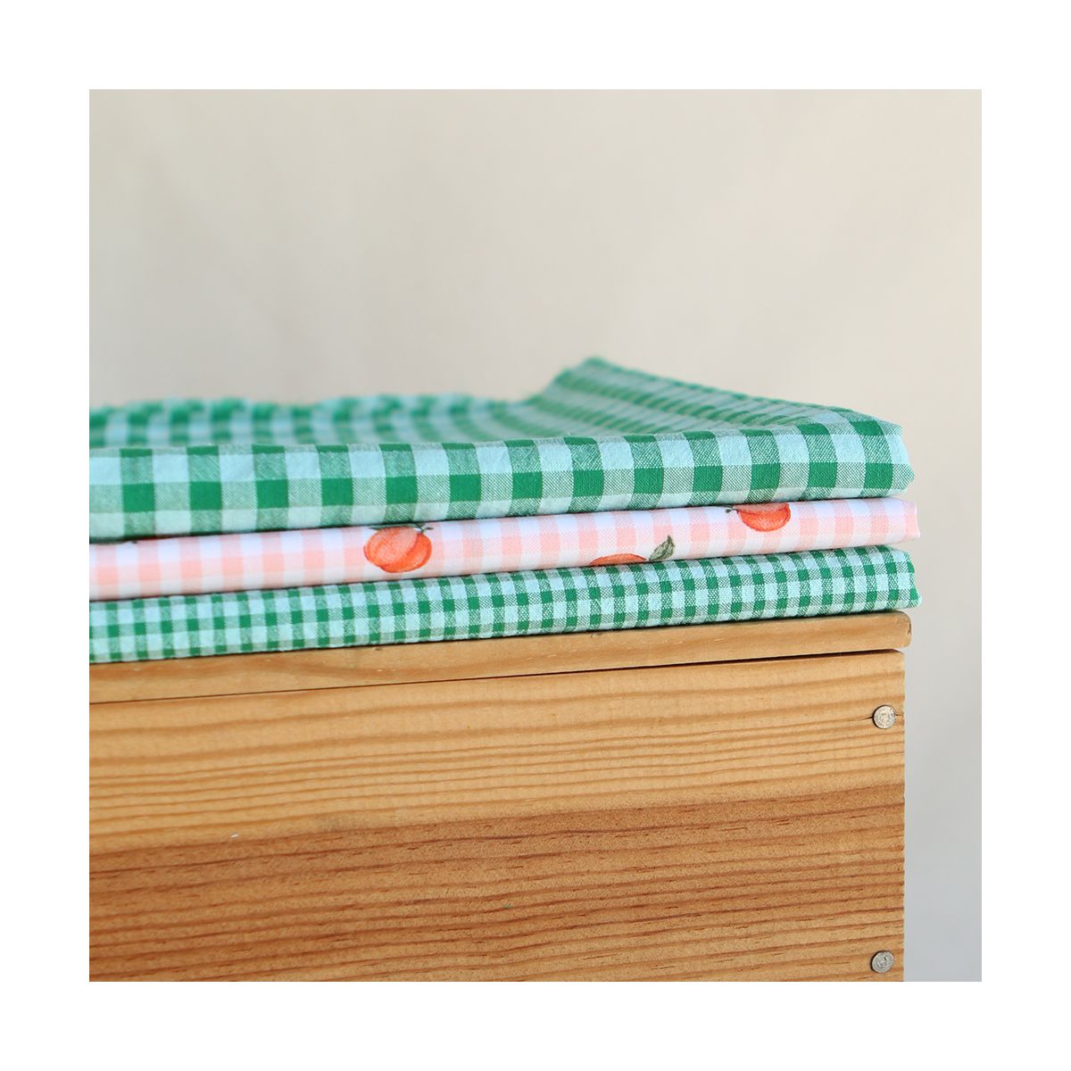 Kim - Popeline de coton BIO vichy imprimé abricot