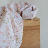 Soline - Seersucker / Coton gaufré vichy mini 2mm beige à motif fleuri