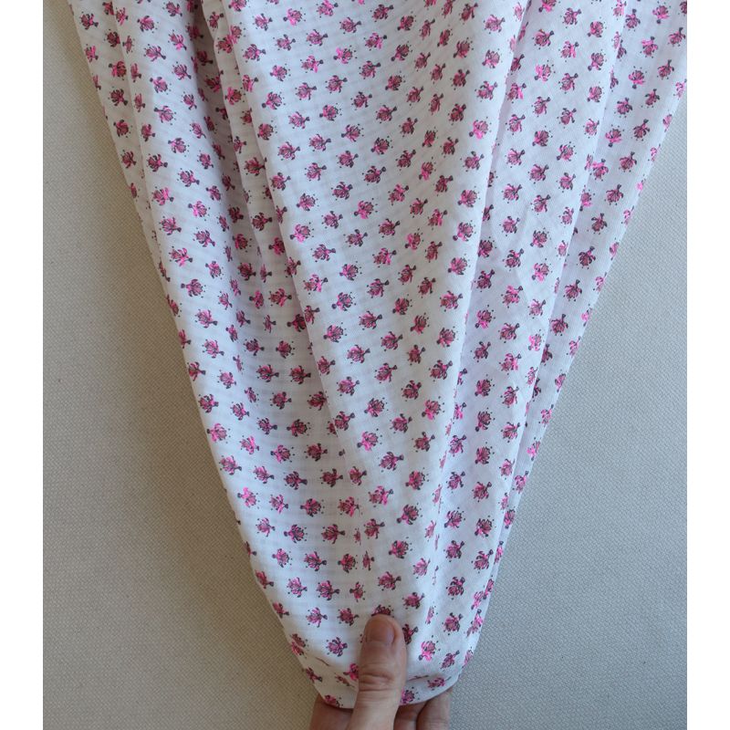 Seersucker / Coton gaufré doux fond blanc cassé petite indienne rose fluo