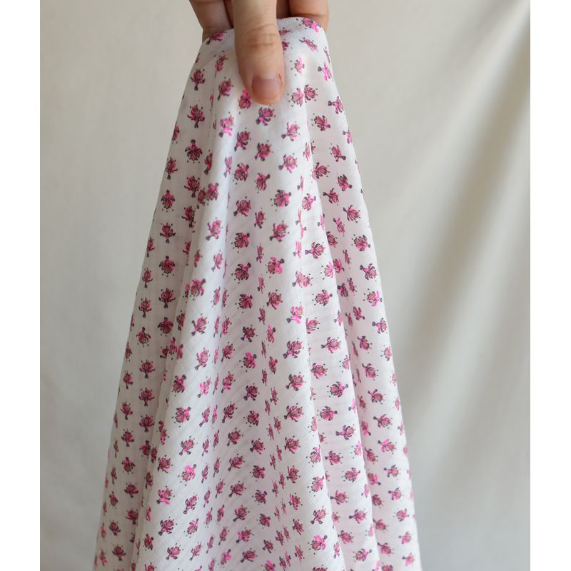 Seersucker / Coton gaufré doux fond blanc cassé petite indienne rose fluo