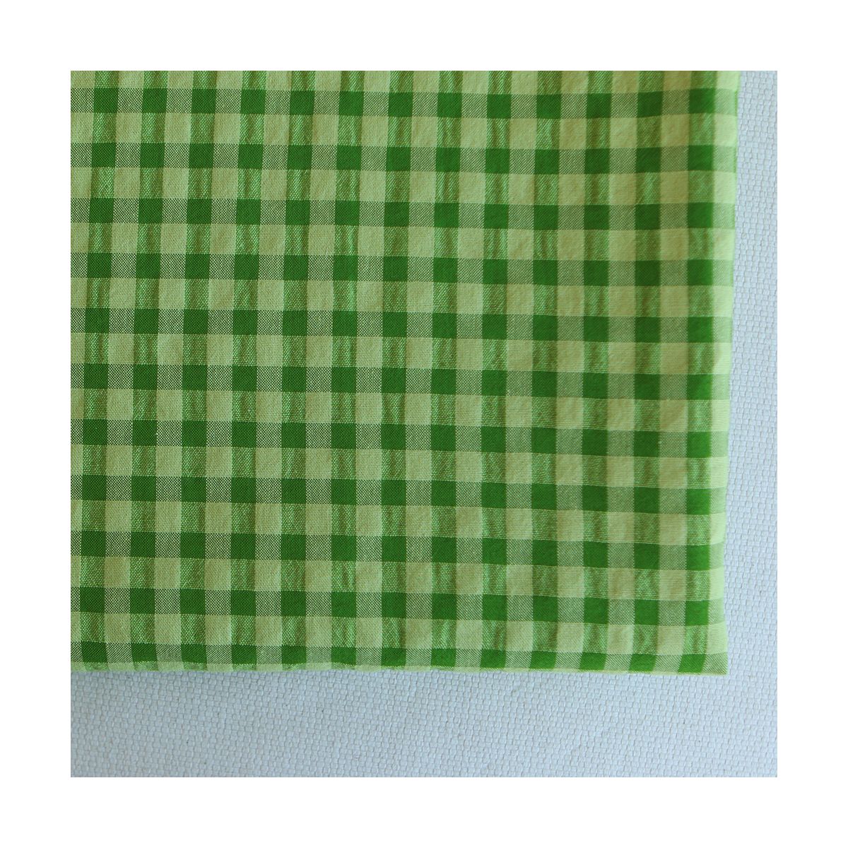 Seersucker / Coton gaufré vichy 6mm matcha Seersucker / Coton gaufré vichy 6mm matcha