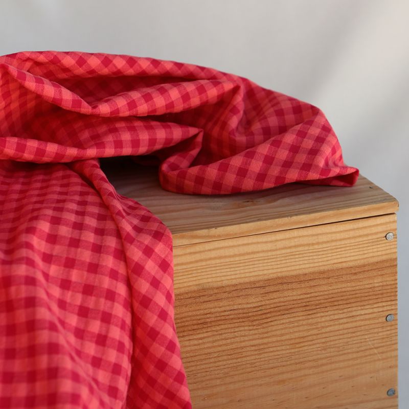 Seersucker / Coton gaufré vichy 6mm pastèque