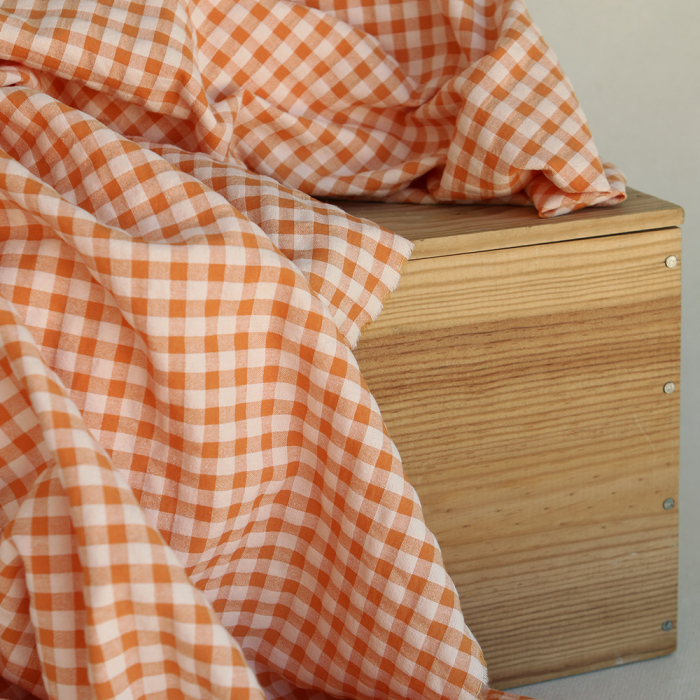 Seersucker / Coton gaufré vichy 6mm Carotte cake