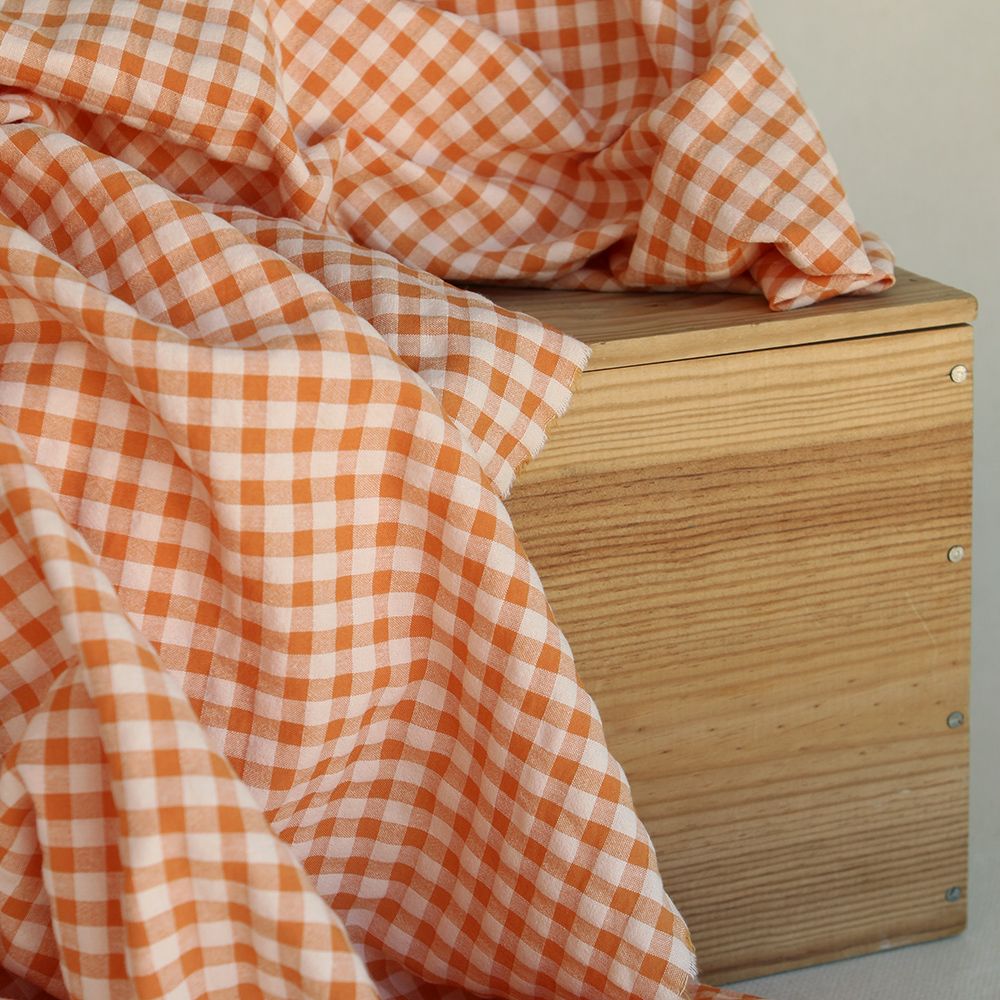 Seersucker / Coton gaufré vichy 6mm Carotte cake