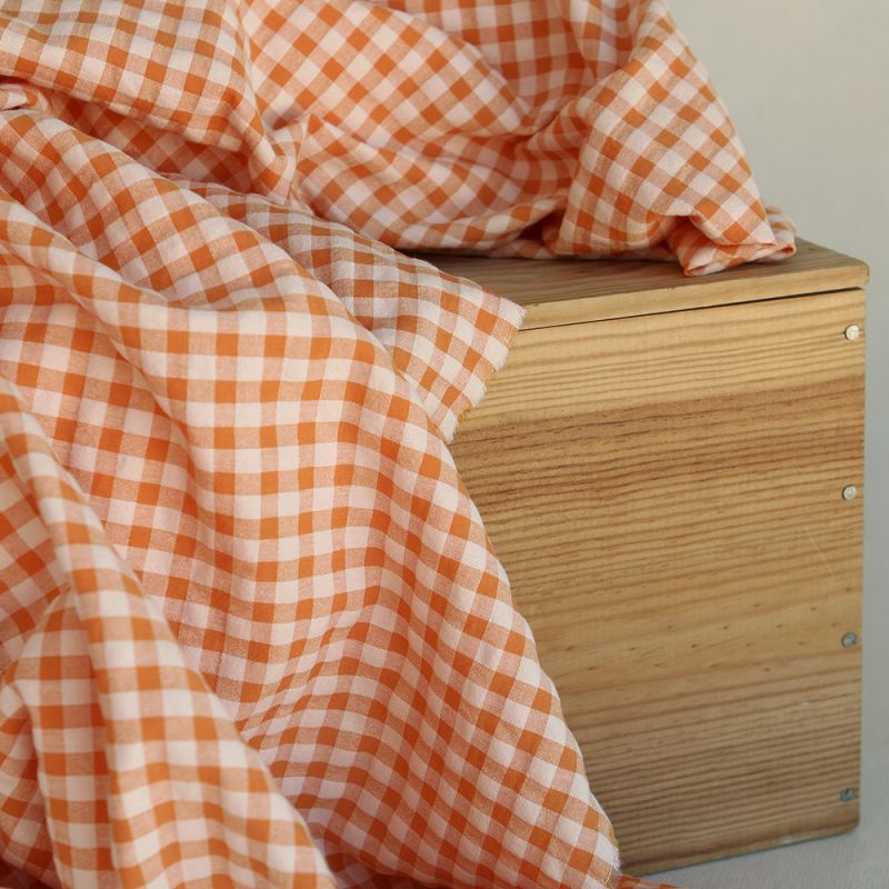 Seersucker / Coton gaufré vichy 6mm Carotte cake