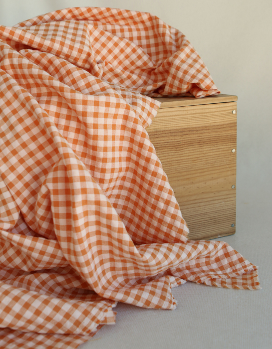 Seersucker / Coton gaufré vichy 6mm Carotte cake