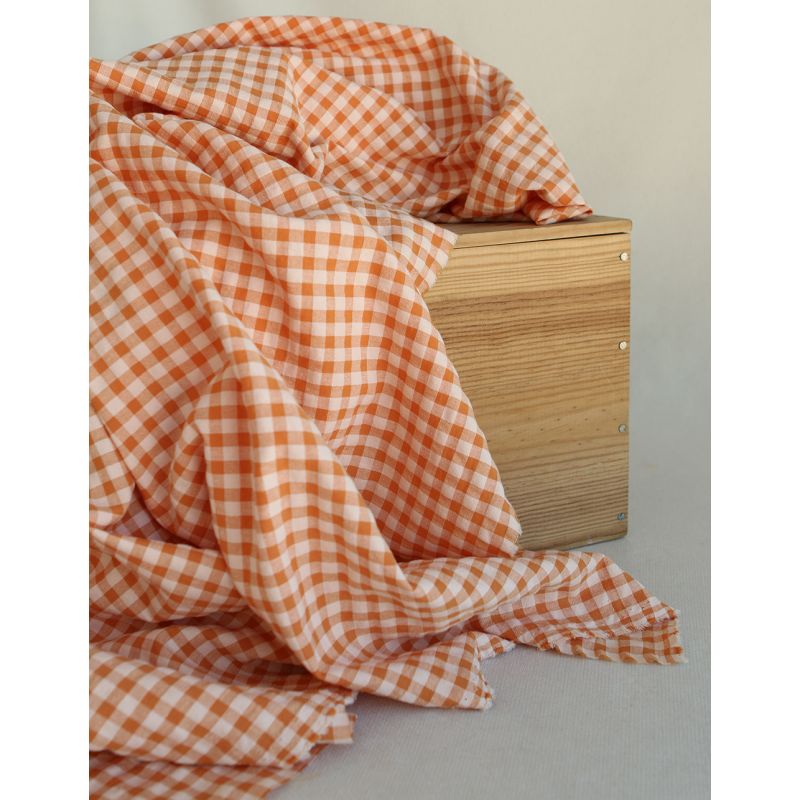 Seersucker / Coton gaufré vichy 6mm Carotte cake