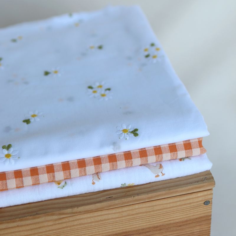 Seersucker / Coton gaufré vichy 6mm Carotte cake