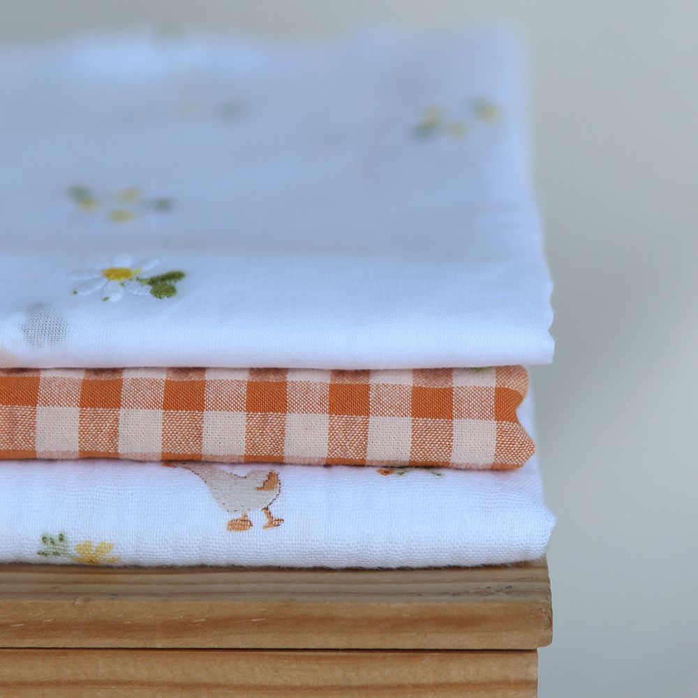 Seersucker / Coton gaufré vichy 6mm Carotte cake