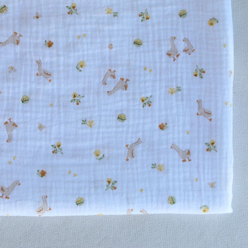 Octave - Double gaze de coton BIO blanc motif petites oies