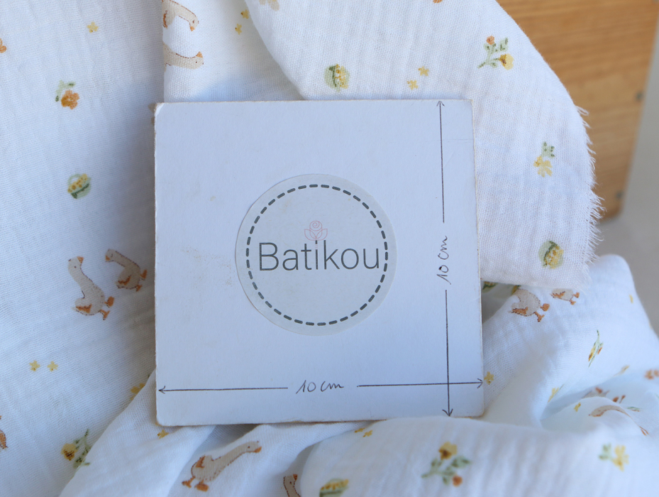 Octave - Double gaze de coton BIO blanc motif petites oies