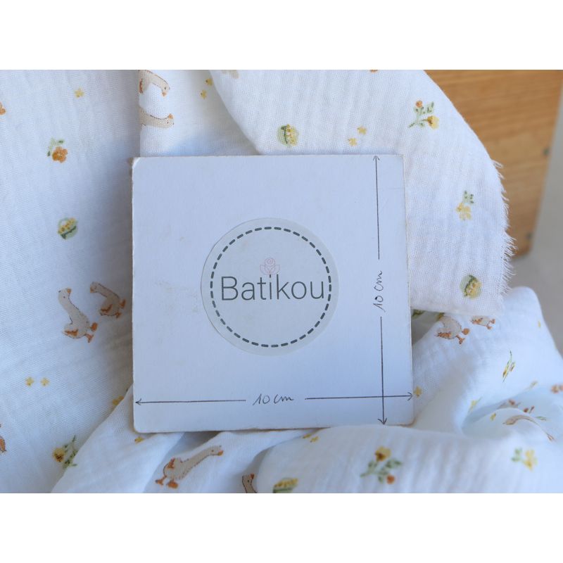 Octave - Double gaze de coton BIO blanc motif petites oies