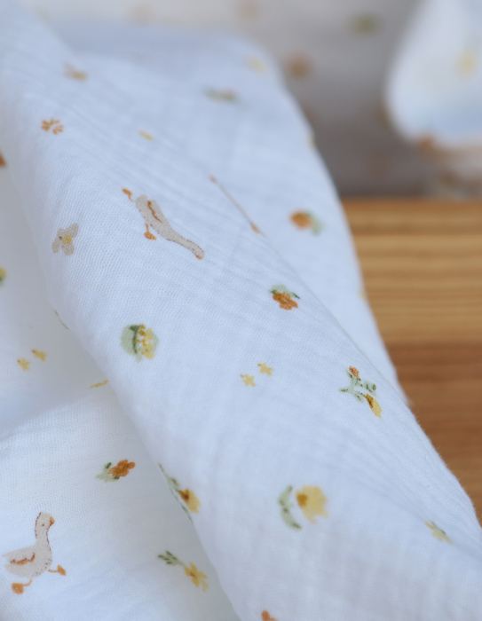 Octave - Double gaze de coton BIO blanc motif petites oies