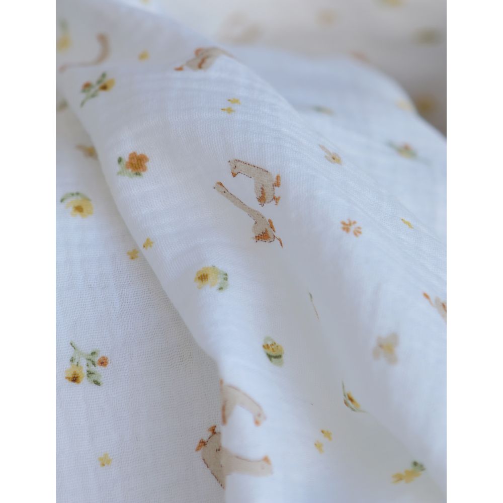 Octave - Double gaze de coton BIO blanc motif petites oies