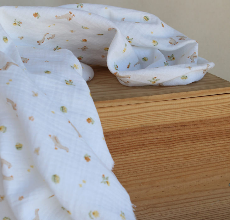 Octave - Double gaze de coton BIO blanc motif petites oies