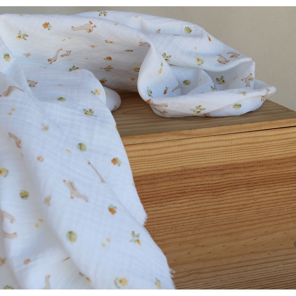 Octave - Double gaze de coton BIO blanc motif petites oies