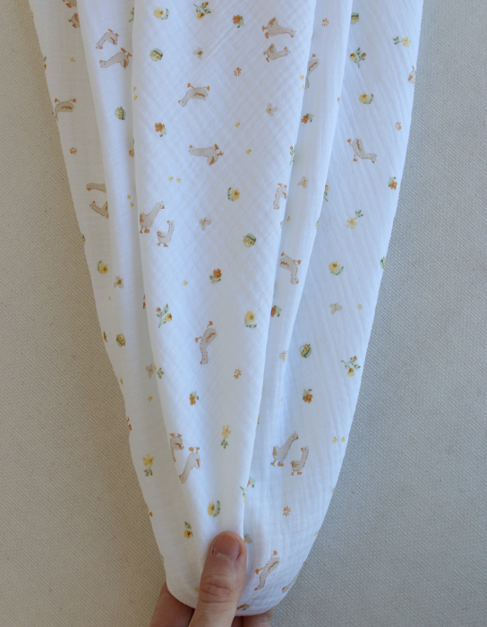 Octave - Double gaze de coton BIO blanc motif petites oies