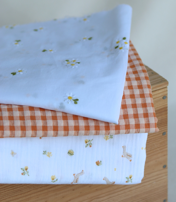 Octave - Double gaze de coton BIO blanc motif petites oies