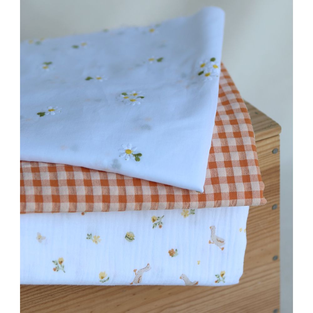 Octave - Double gaze de coton BIO blanc motif petites oies