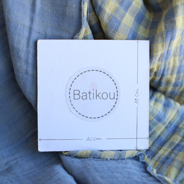 Double gaze de coton réversible vichy lemon et bleu baltique