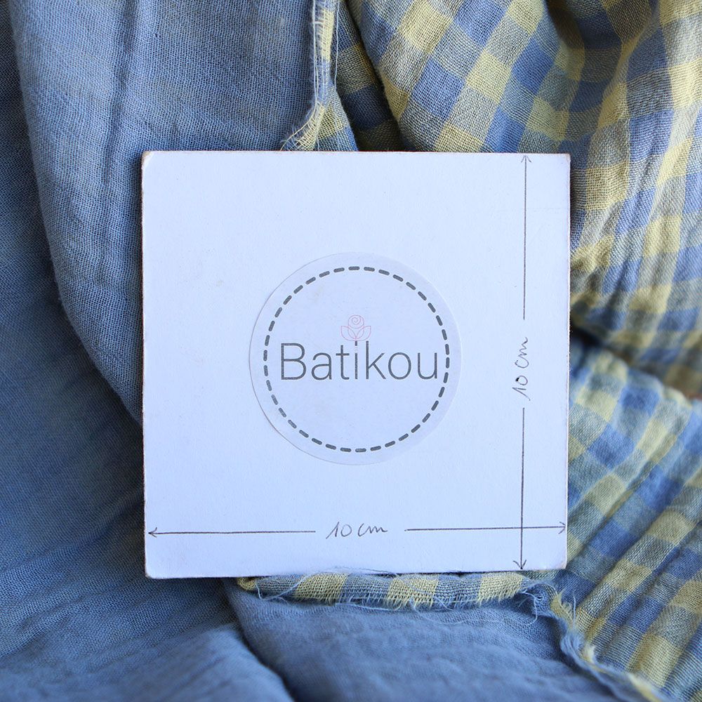 Double gaze de coton réversible vichy lemon et bleu baltique