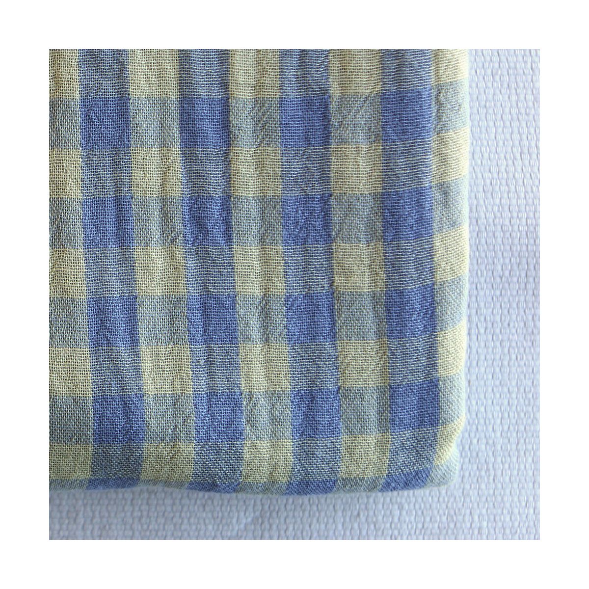 Double gaze de coton réversible vichy lemon et bleu baltique Double gaze de coton réversible vichy lemon et bleu baltique