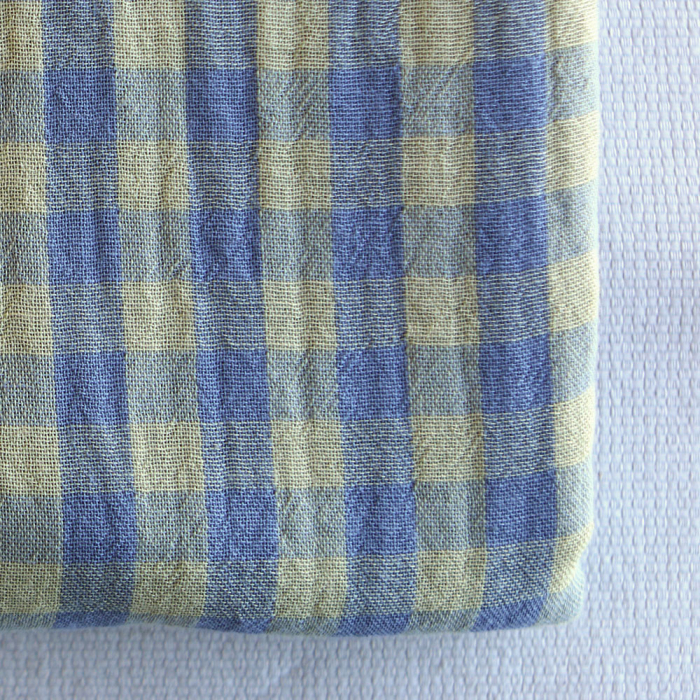 Double gaze de coton réversible vichy lemon et bleu baltique