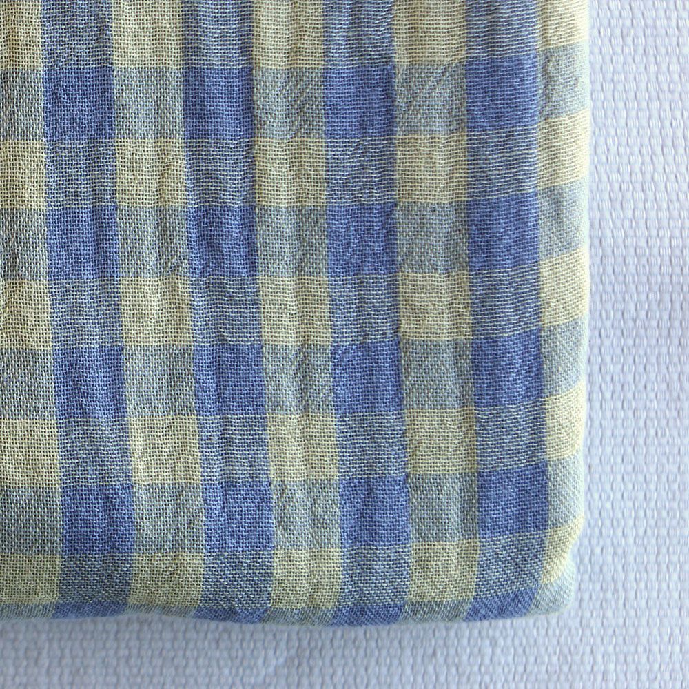 Double gaze de coton réversible vichy lemon et bleu baltique