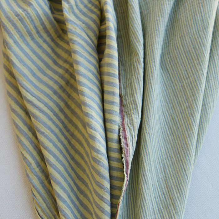 Double gaze de coton réversible rayures lemon et bleu baltique