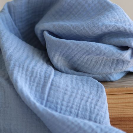 Double gaze de coton unie bleu baltique Double gaze de coton unie bleu baltique