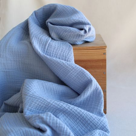 Double gaze de coton unie bleu baltique Double gaze de coton unie bleu baltique