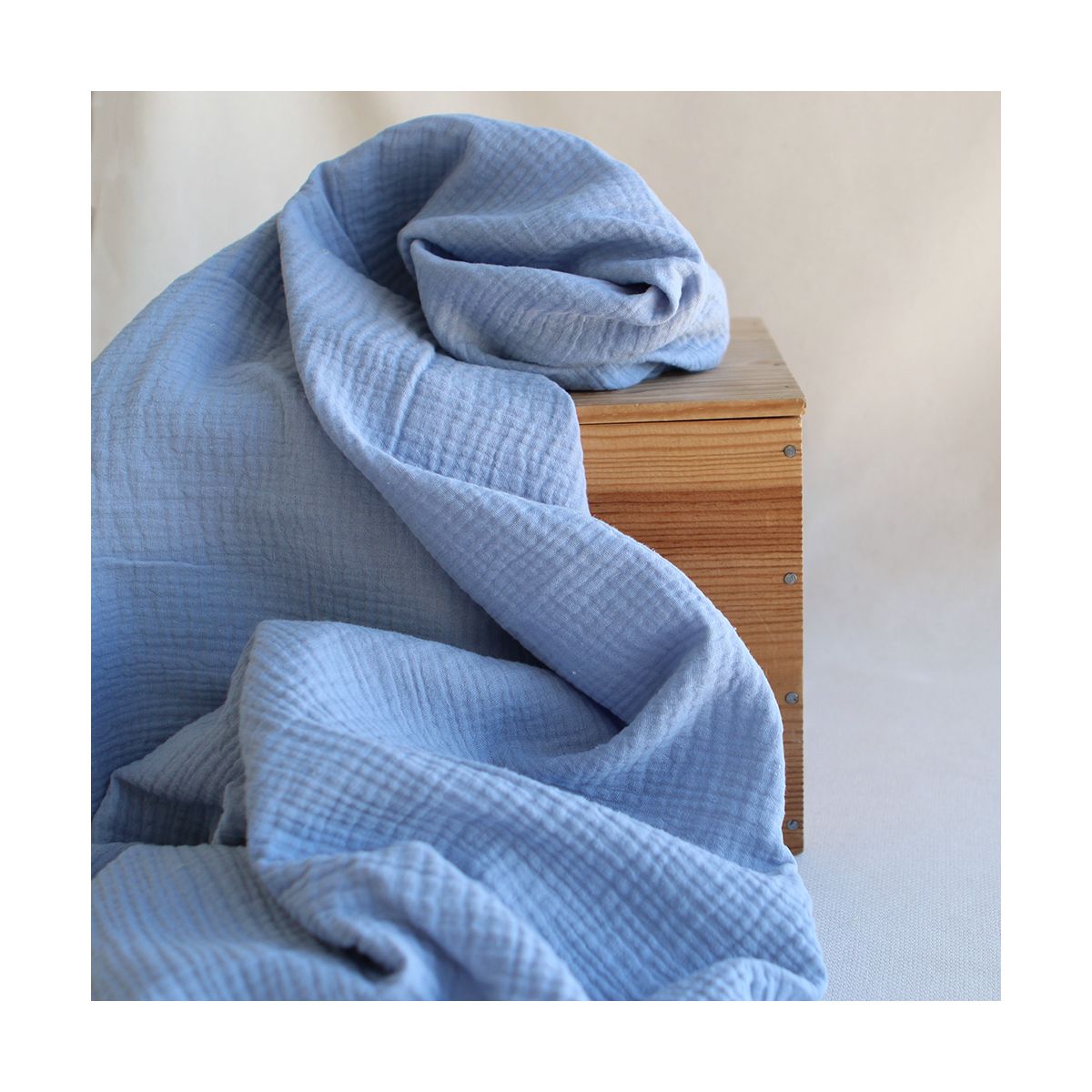 Double gaze de coton unie bleu baltique Double gaze de coton unie bleu baltique